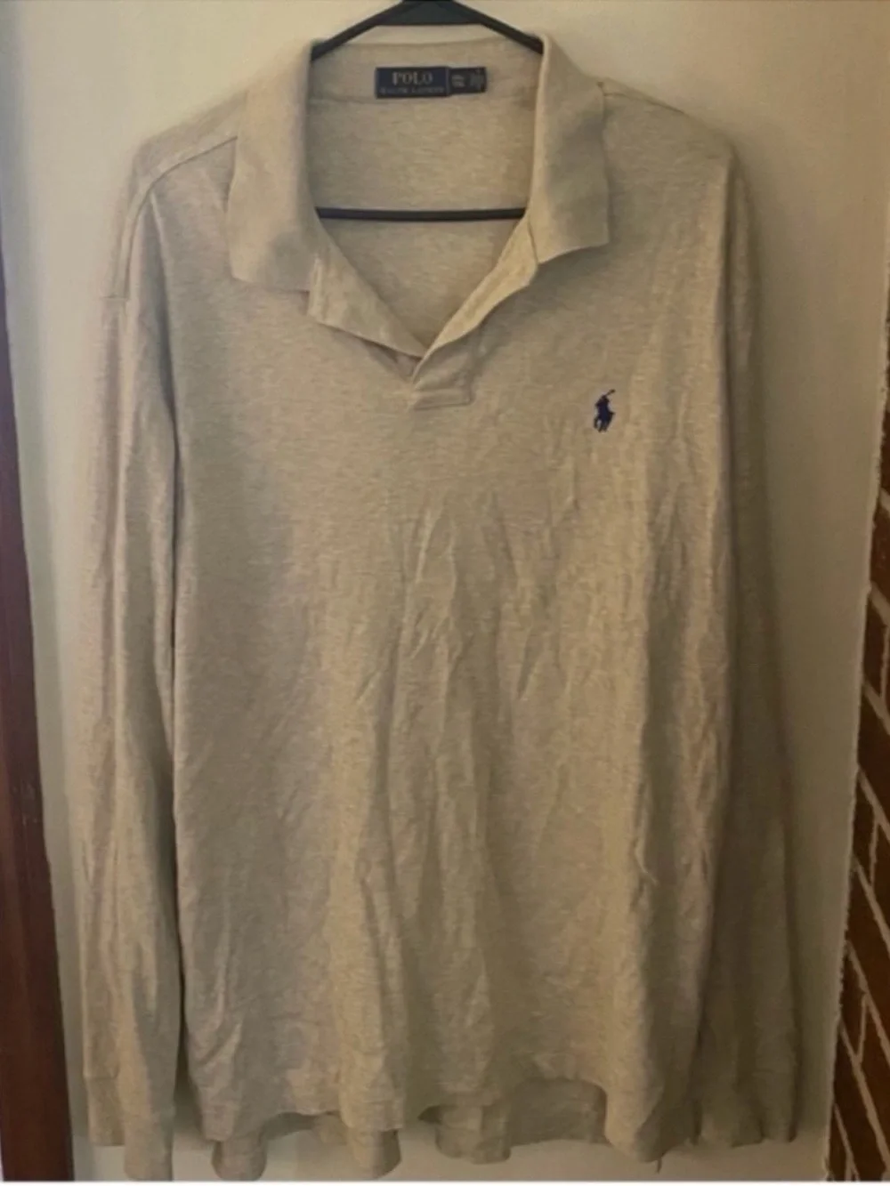 Ralph Lauren Polo Size XXL  Long-Sleeve Polo in Light Beige with Navy Logo
